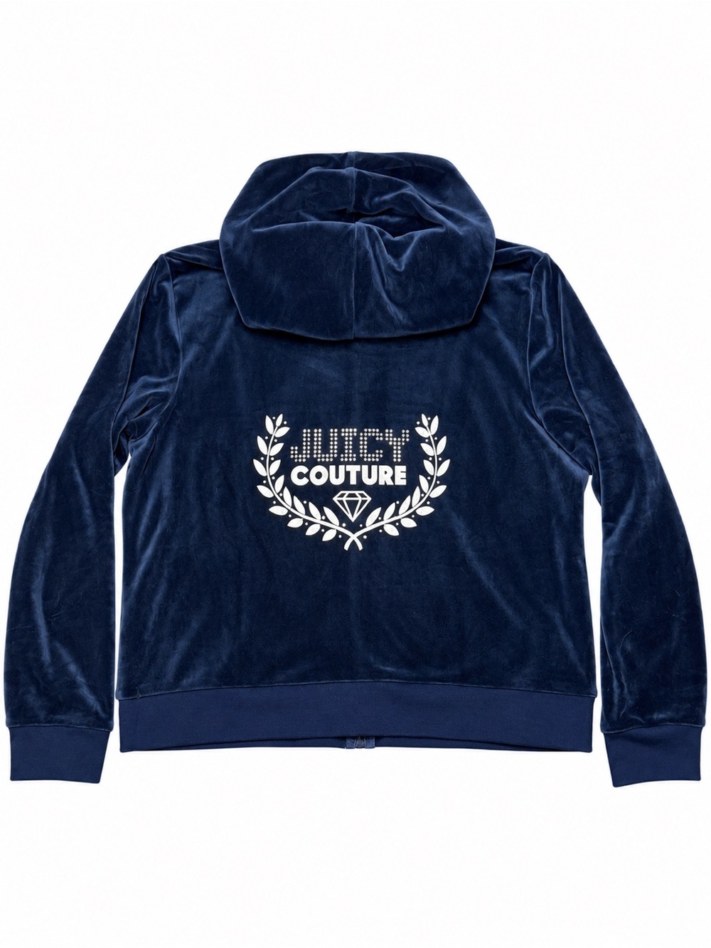 Juicy Couture Navy Velour Rhinestone Logo Zip Up Hoodie XXL Y2K